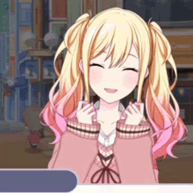 a girl with blonde hair and pink pigtails is smiling in a video game .