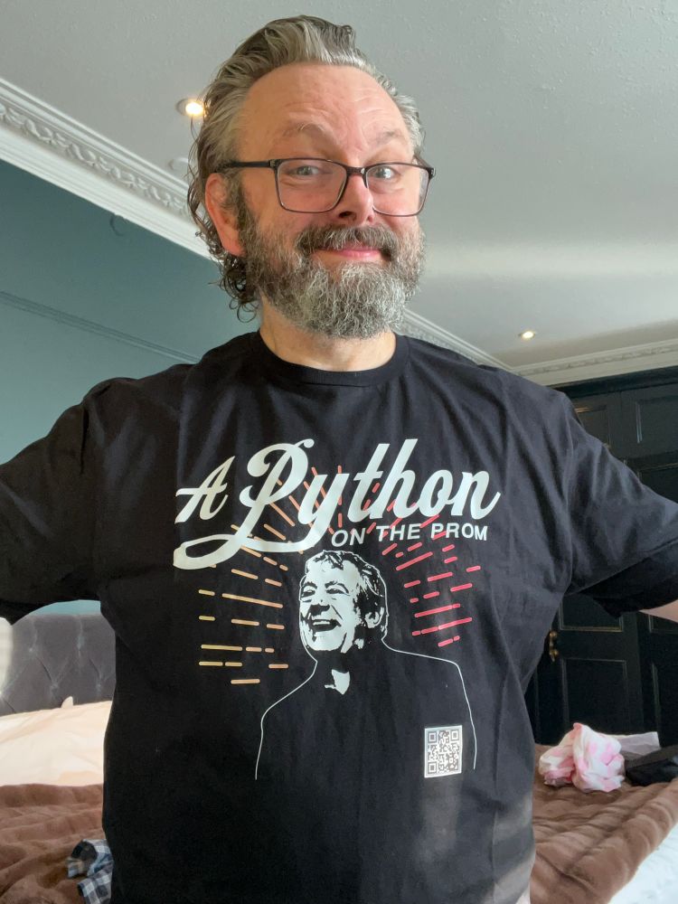 MA wearing Terry Jones Python On The Prom t-shirt. 
