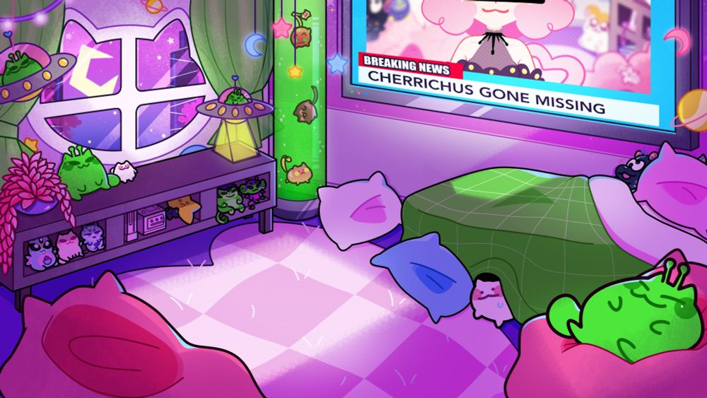 Background of Glorpy Goo's room featuring a broadcast of Cherri being missing. 