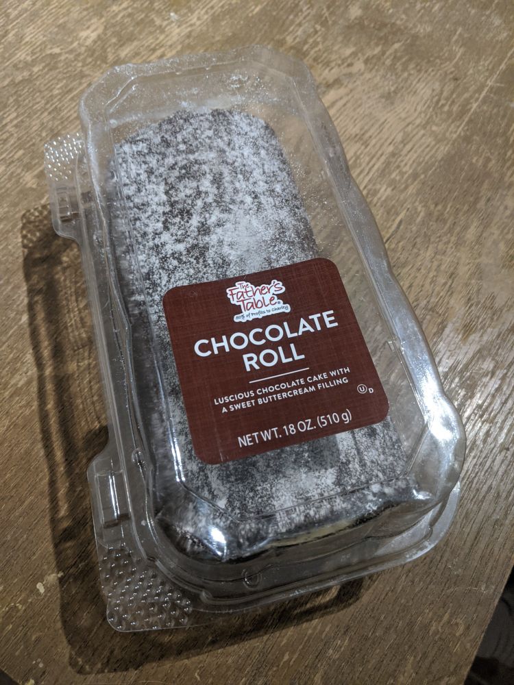 A "The Father's Table" chocolate roll. 18 ounces of pure diabetes.