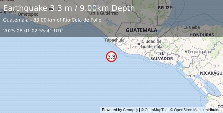 Earthquake Alert: OFFSHORE GUATEMALA
