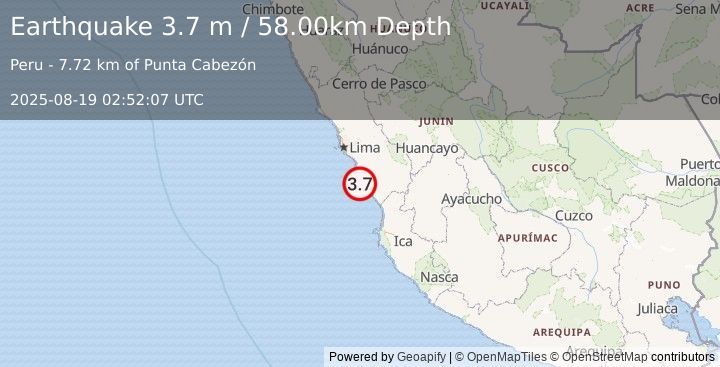 Earthquake Alert: NEAR COAST OF CENTRAL PERU