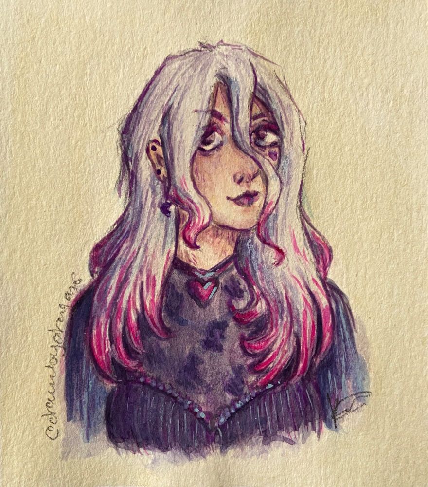 A gouache painting of Sable Ward from Dead By Daylight. She is wearing her default outfit.