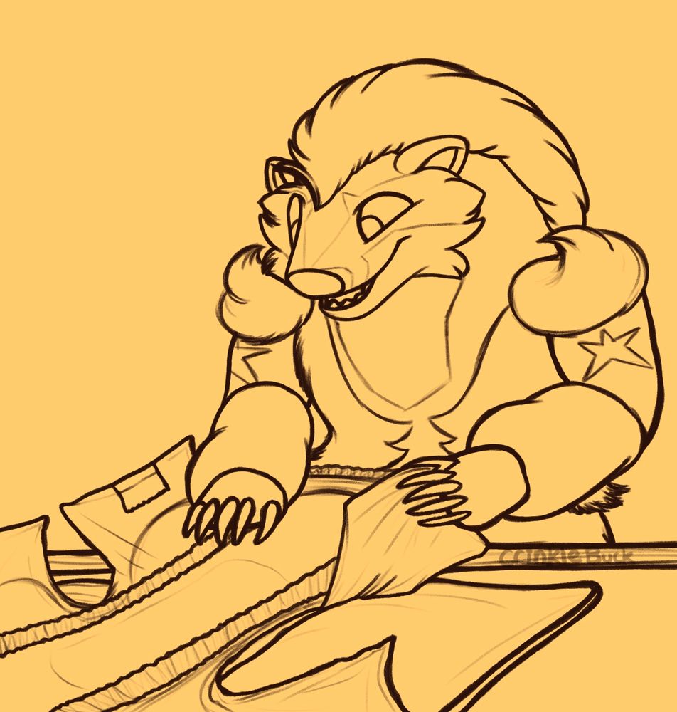 An Obstagoon (Pokemon) neatly preparing a diaper for a change. 