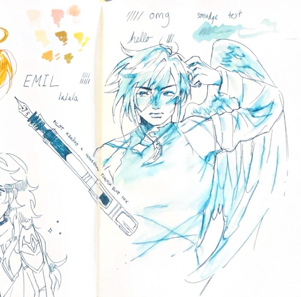 A scan of a sketchbook page done in fountain pen featuring the character Dark from D.N. Angel.