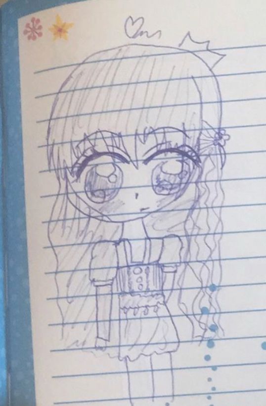 Old traditional art I made when I was around 6 years old in a lined tiny notebook. The drawing is of a anime girl.