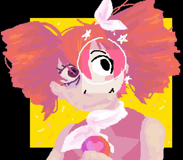 Lineless digital art of Teto from Spoken For on a black background.
She is drawn in a semi-realistic style with warm lighting and bluish shadows from the chest up. She looks to the side with a haunted, tired expression, bags under her eye. She has her mouth parted in horror and sweat drips down her face. She clutches her microphone to her chest.
On her face is a square of lighter, brighter color. Inside the square it shows her in the Rhythm Heaven style like the music video. Her expression is carefree, and a smile can barely be seen poking into frame. A circle and stars appear around the square; the 'combo hit' effect from Rhythm Heaven.
Behind her is another square of color, this one showing a bright gold scene with confetti raining down.