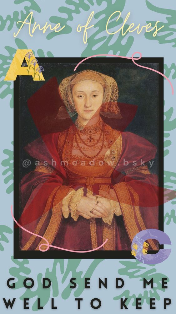 Portrait of Anne of Cleves decorated with graphic design and her motto