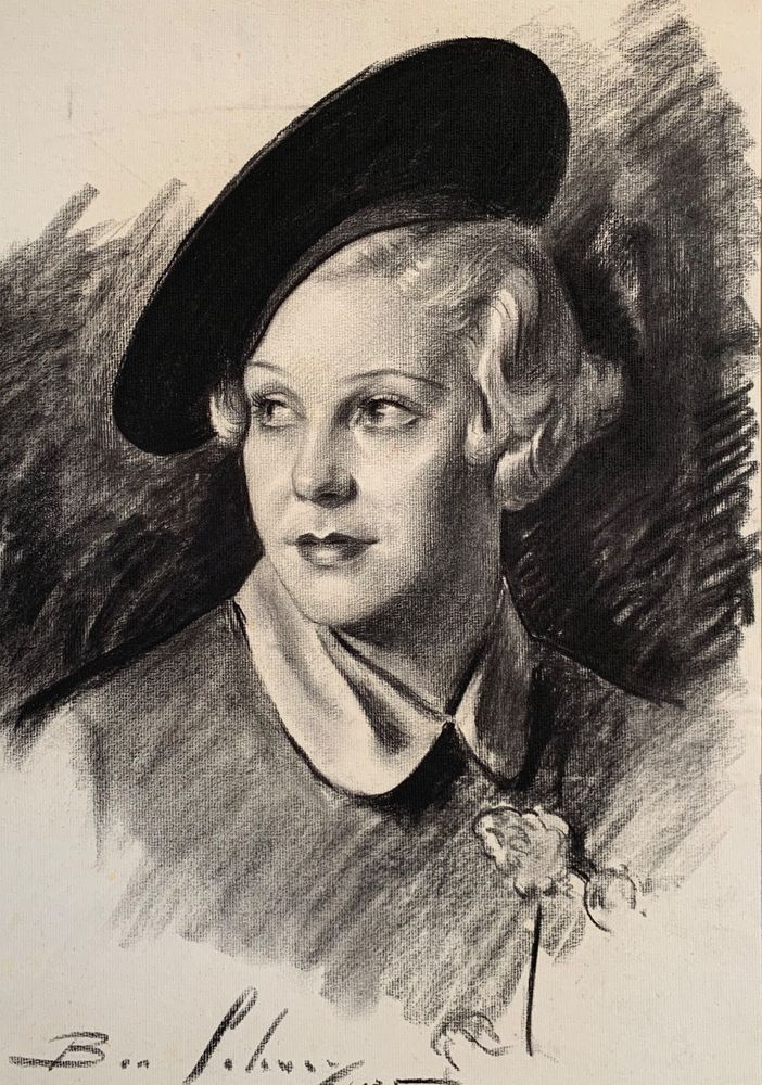 Charcoal drawing by Ben Solowey of Benay Venuta in Anything Goes. 1935