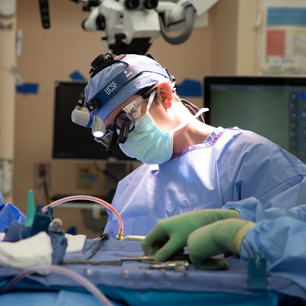John Andrews, MD, during a corpus callosotomy surgery.