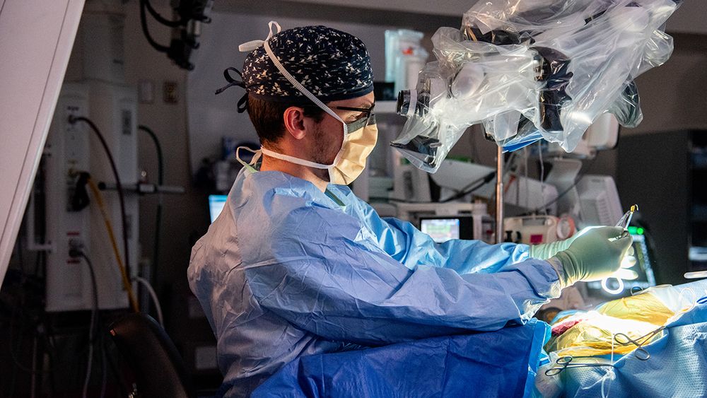 Chief resident Thomas Wozny, MD, shown performing a bypass surgery.