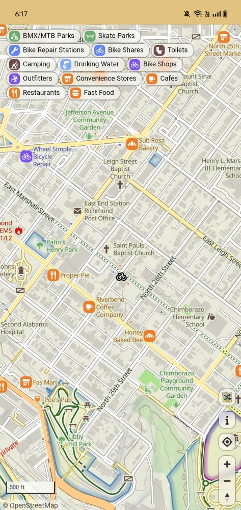 Screenshot of a map showing a ghost bike in the center