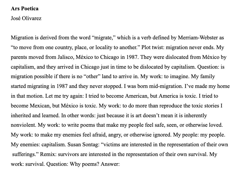 José Olivarez - Ars Poetica - full text