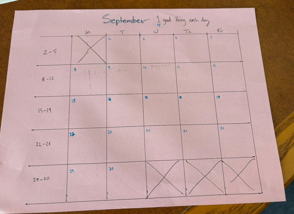 calendar for September to record one good thing each day!