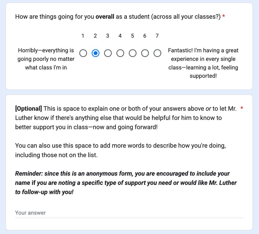 last two questions of our monthly anonymous check-in survey