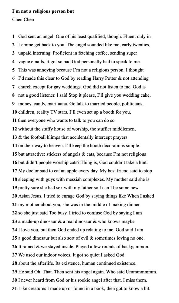 full text of "I’m not a religious person but" by Chen Chen