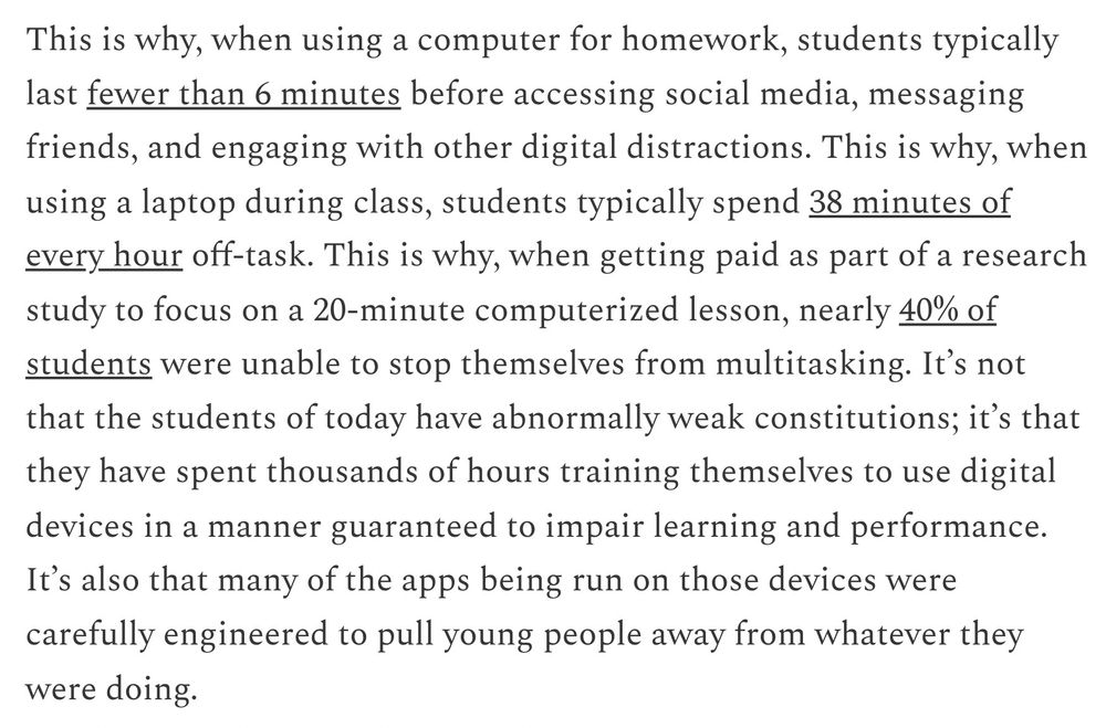 excerpt from the link posted that focuses on statistics around student distraction with technology