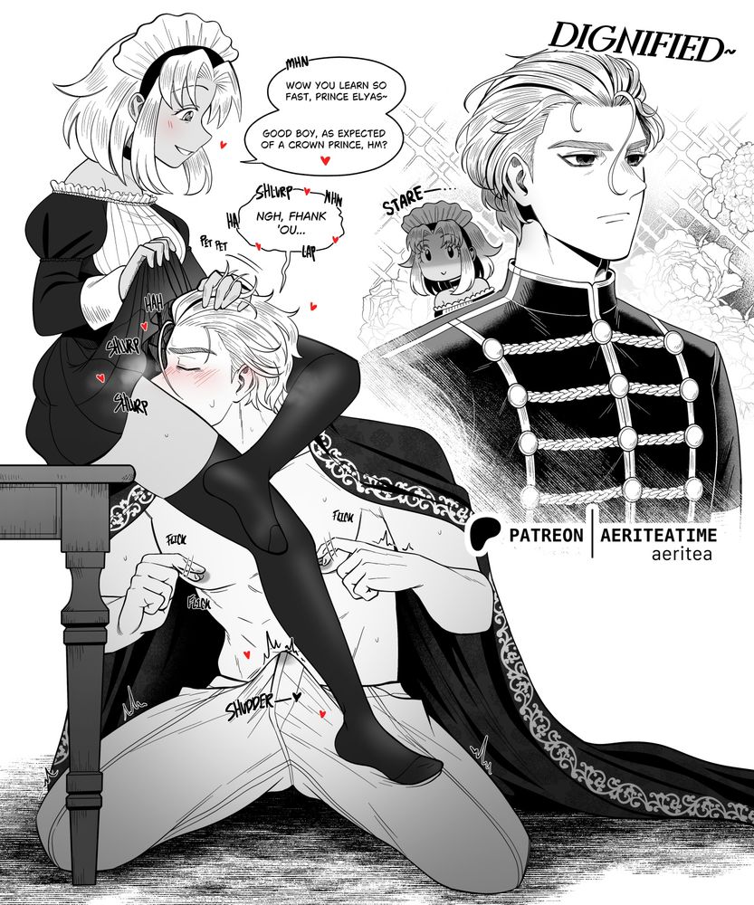 Prince Elyas eats out the maid Arlette. Both are from my current ongoing comic, "Otome Isekai: The Incompetent Competent Prince Wants To Service The Maid From Another World?!"