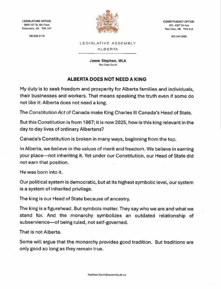 Republican Alberta MLA's statement