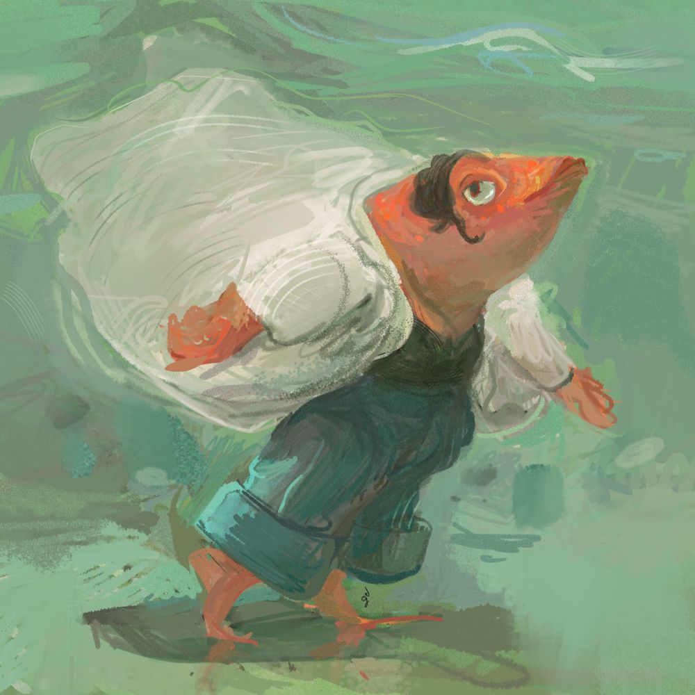 Character design painting for a fish lady