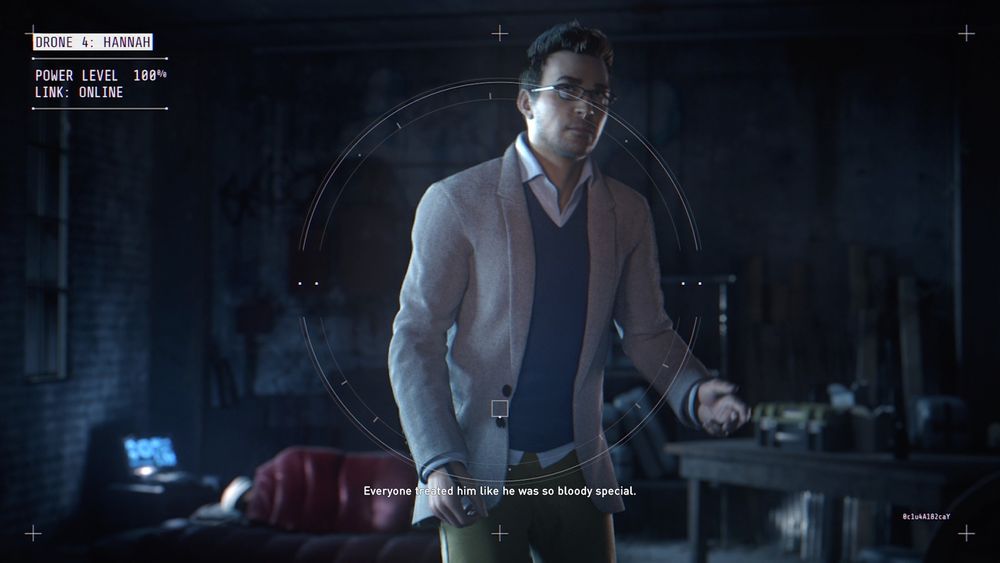 Shaun Hasting proceeding to sit down in the center of the room in front of the camera and saying : "Everyone treated him like he was so bloody special."