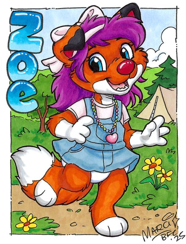 Red fox Zoe skips along a campground