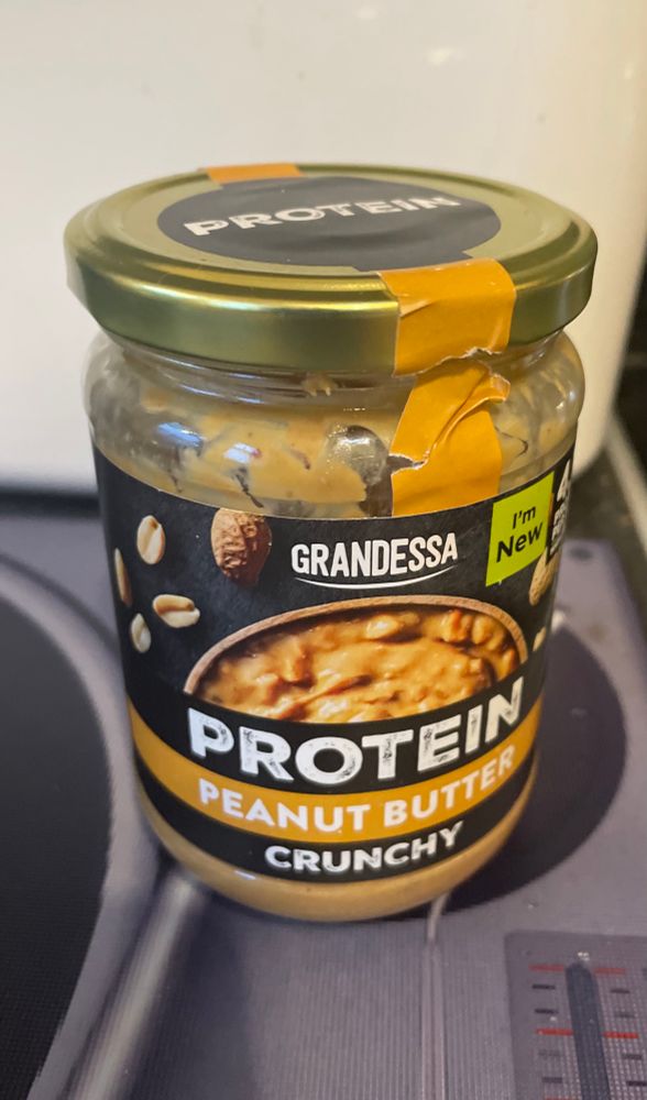 Jar of protein peanut butter “crunchy”