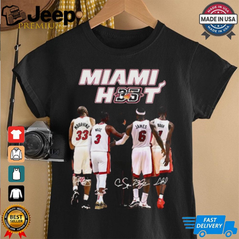 Miami Heat 35th Anniversary James Bosh Wade Signatures 2024 Shirt, hoodie, sweater, long sleeve and tank top