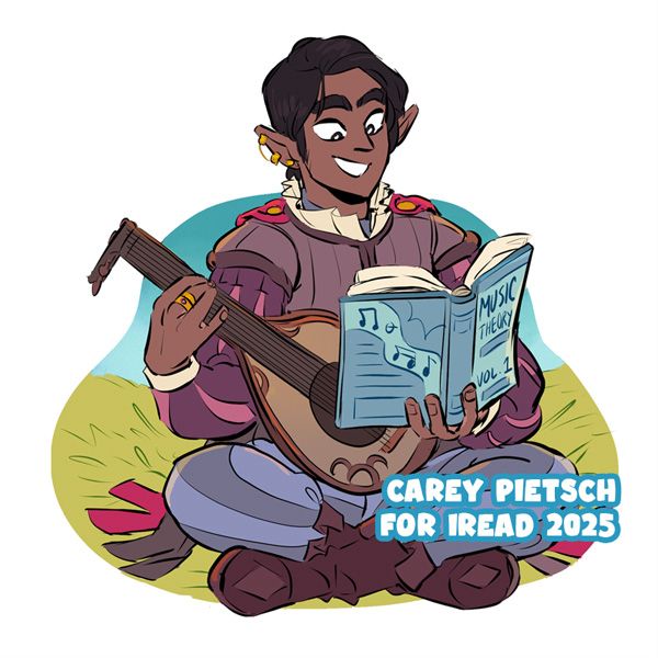 iRead 2025 teen spot art- bard reading a book on music theory