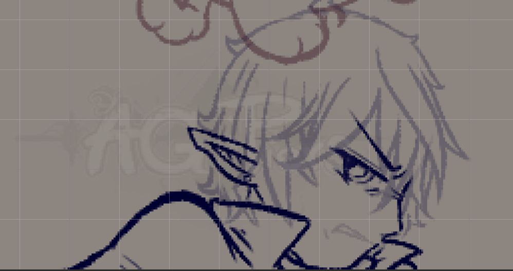 Art of Piers with a rather annoyed angry expression, annoyed over Firby being on his head.