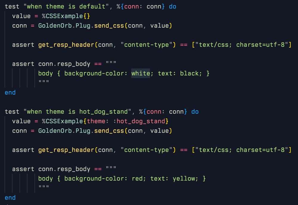 Here we use GoldenOrb.Plug to execute the WebAssembly from our Orb module and sets the resulting CSS on a Plug.Conn, which means our WebAssembly has been executed and transformed into a HTTP response.