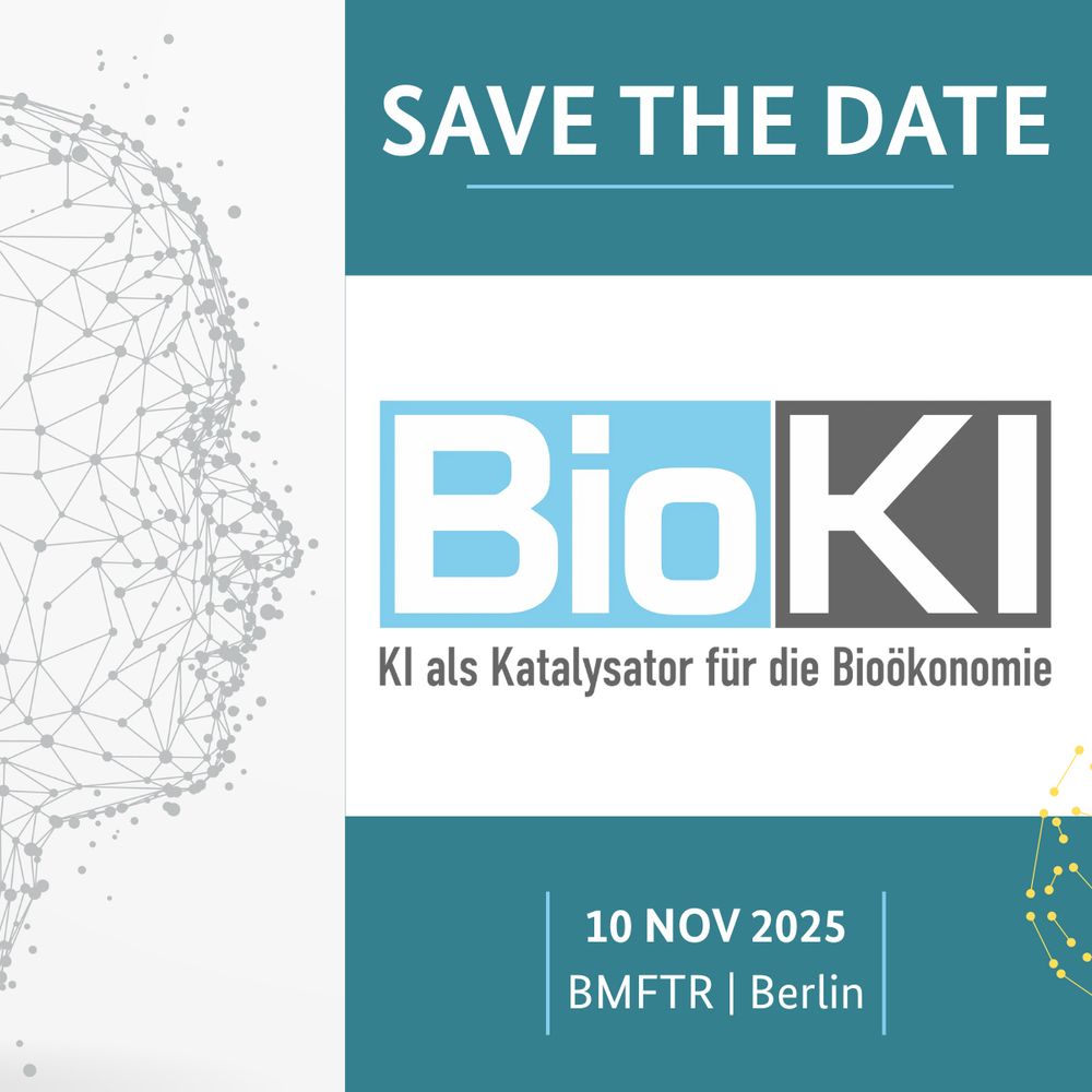 Infografik mit Veranstaltungsname (BioKI) sowie Datum (10. November 2025) und Ort (BMFTR Berlin)