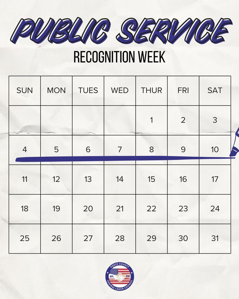 Graphic of a calendar with the dates of May 4th through 10th highlighted for Public Service Recognition Week