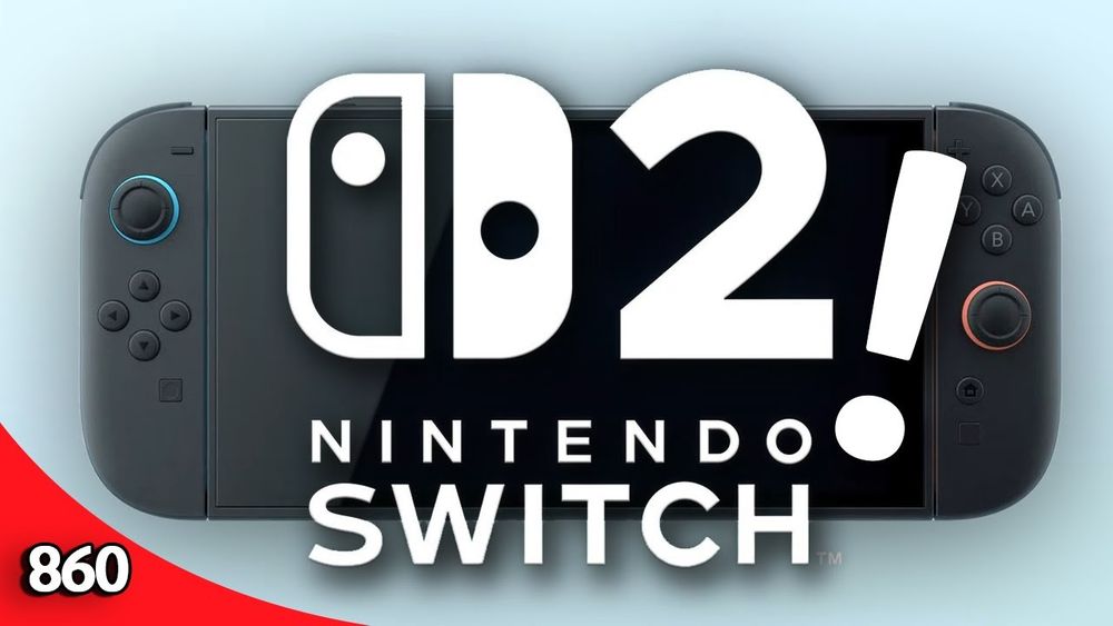 Imagen de una consola Nintendo Switch 2 con el logo de la consola por encima y un símbolo de exclamación a la derecha. En la esquina inferior izquierda se ve el número 860.