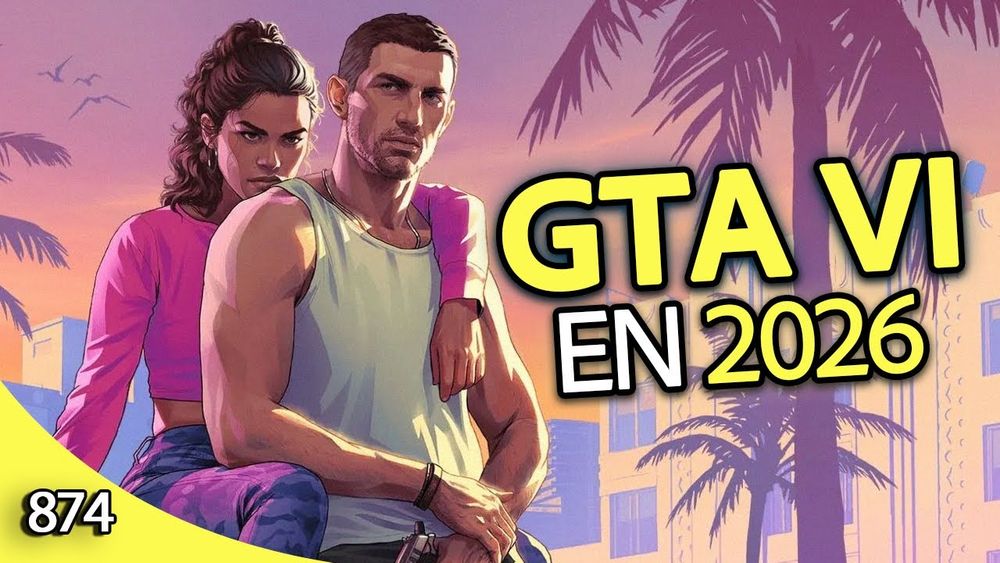 Captura del videojuego Grand Theft Auto VI junto al texto "GTA VI en 2026" y el número 874.