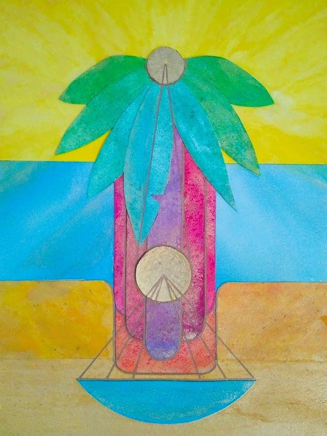 An art deco abstract of a desert oasis