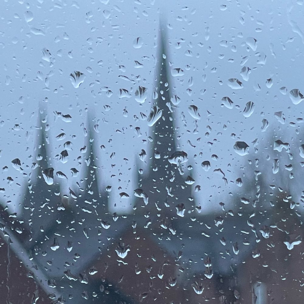 Looking through a Rainy window to Lichfield Cathedral 