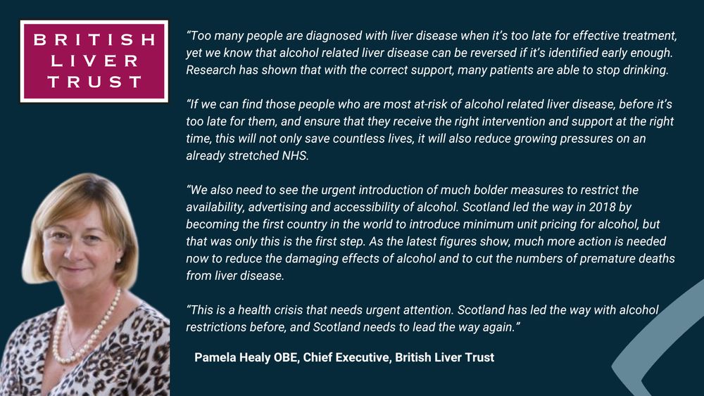 Quote from Pamela Healy, featuring image of Pamela Healy CEO of British Liver Trust.