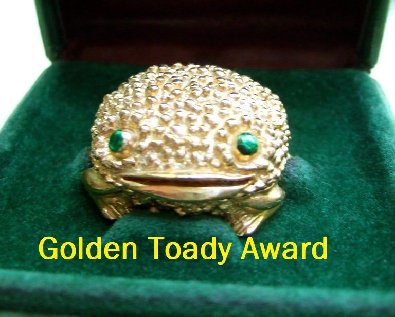 A toad made out of gold and labelled 
