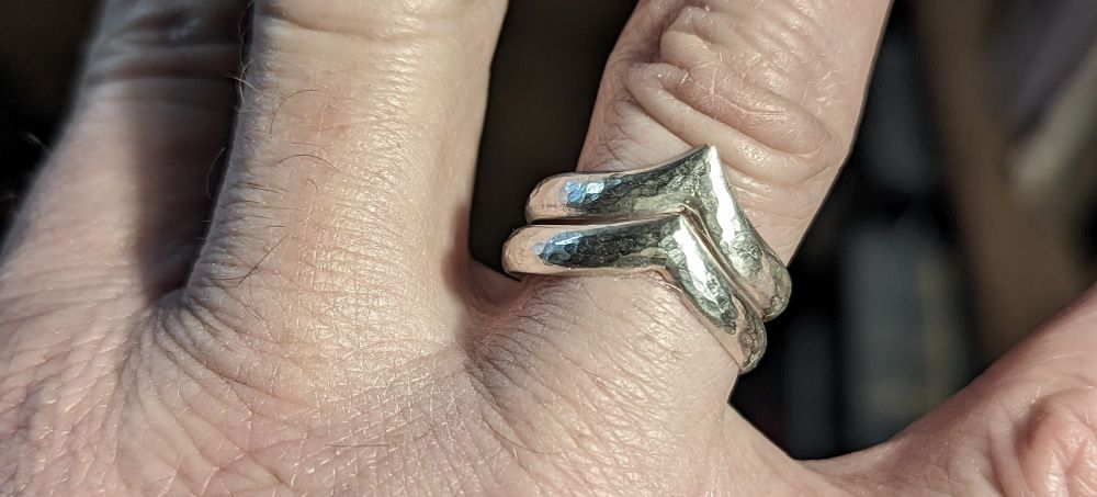Stacked silver wishbone rings