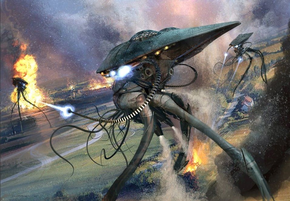 An artist's depiction of the Martian war machines from H.G. Wells' novel, "War of the Worlds."