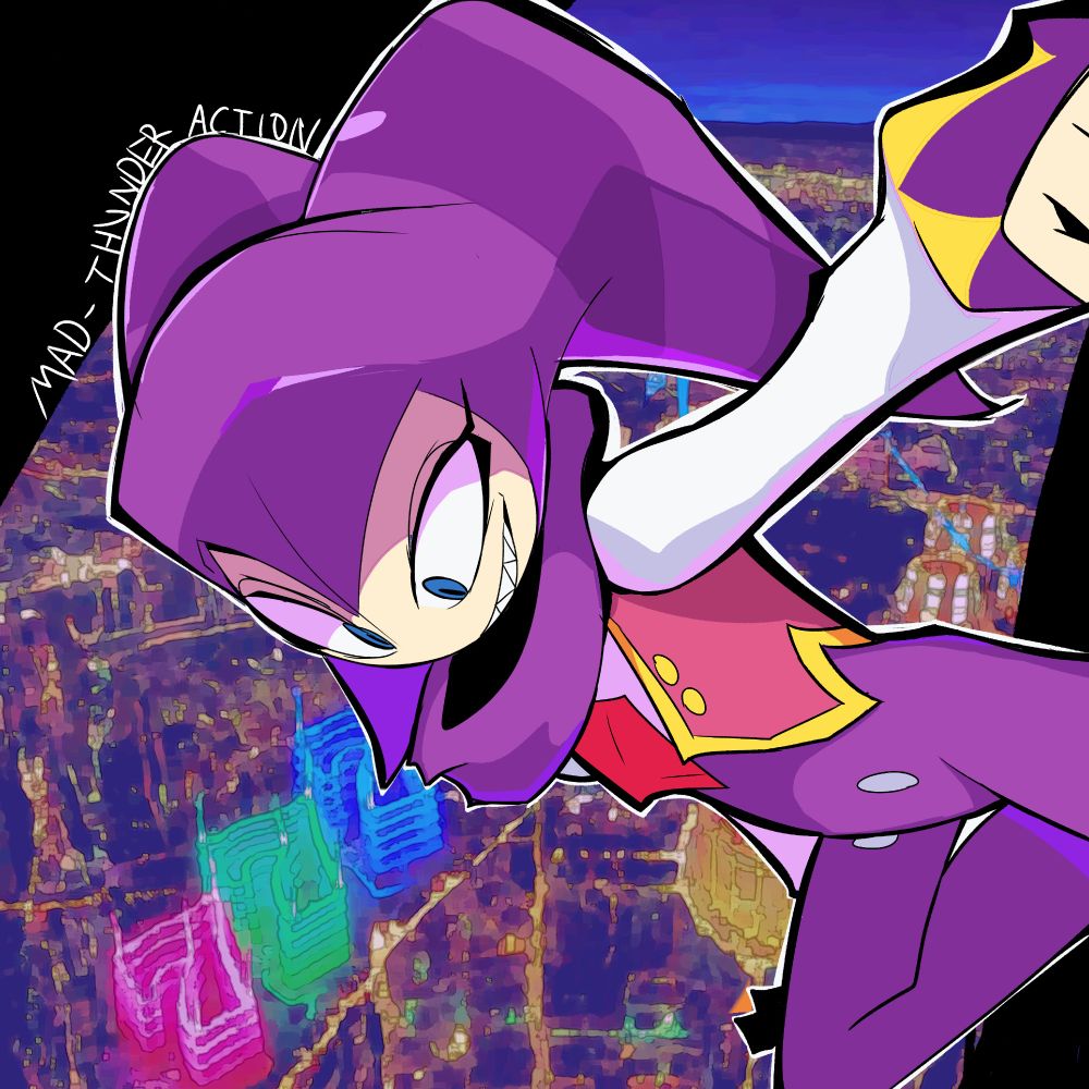 Sega character flying through the skies with a clear view of the city below them.