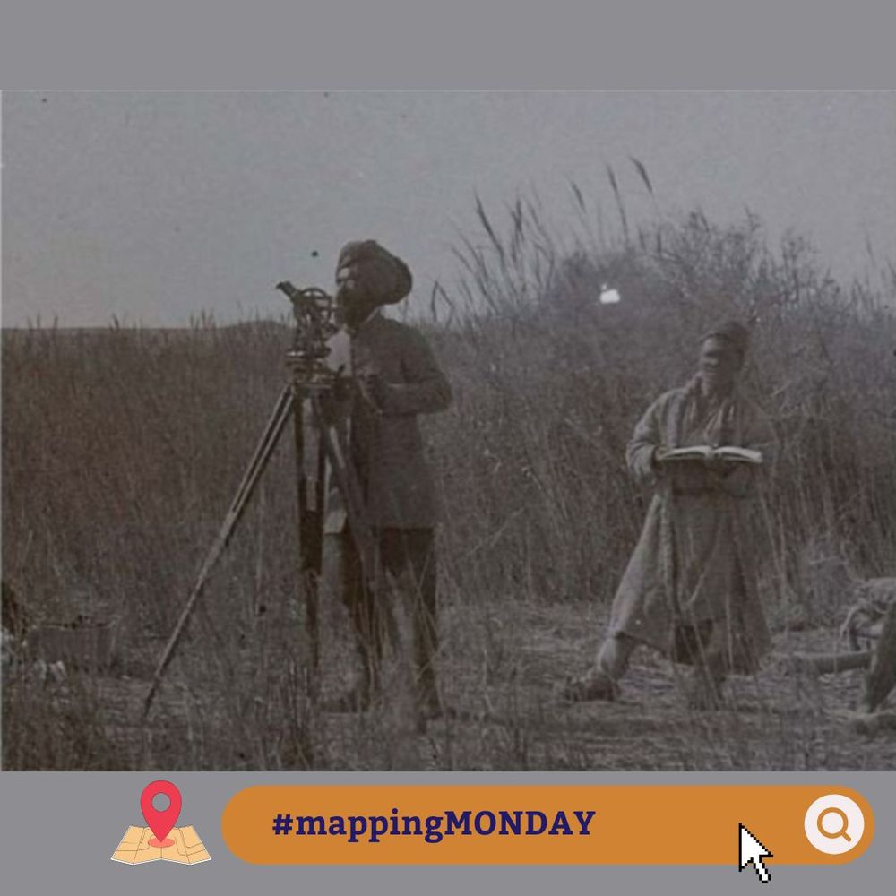 Lal Singh surveying in the field. Black and white image