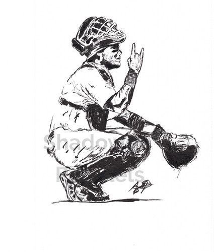Yadier Molina - Brush and Ink Drawing - Original Artwork | Art of Shadowed Parallels