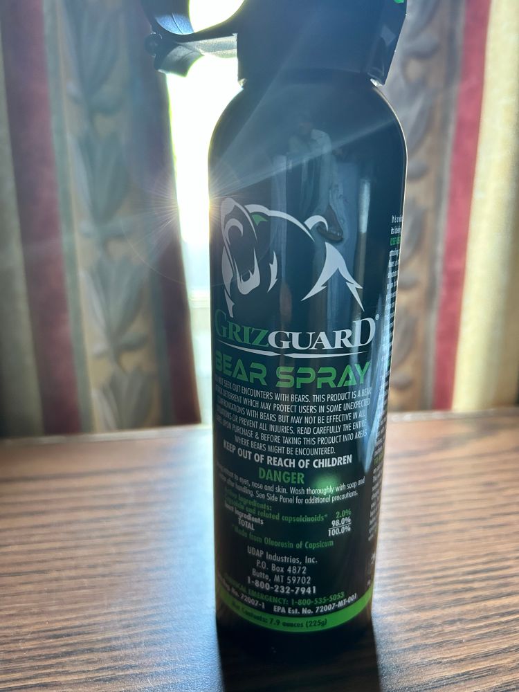 A bottle of bear spray because safety first. 