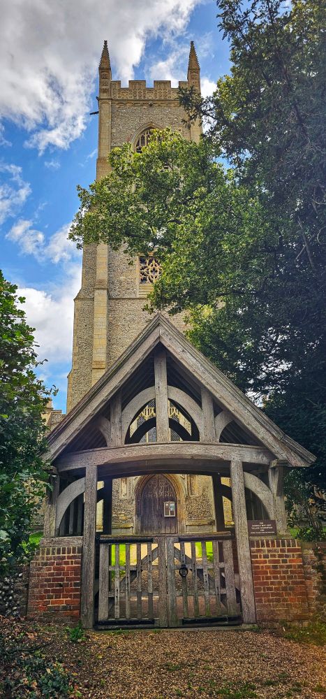 A photo of the church tower at Salle. 