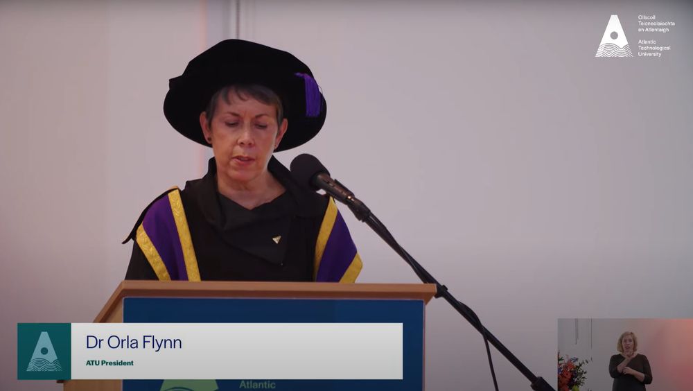 President of ATU, Dr Orla Flynn addressing the audience at the Honorary Doctorate ceremony for Mary Robinson.