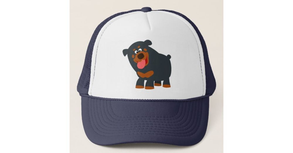 Cute Playful Cartoon Rottweiler Hat | Zazzle