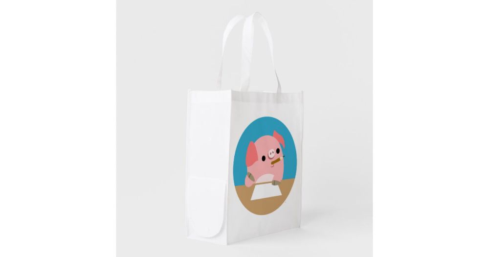 Cute Cartoon Pig "Writer's Block" Reusable Bag | Zazzle