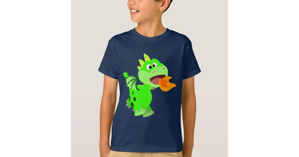 Cute Fire-Spitting Cartoon Baby Dragon Kids Tees | Zazzle